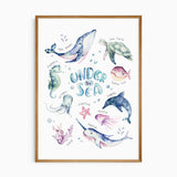 Boys Under the Sea nursery wall art with ocean animals, whale, dolphin and turtle print