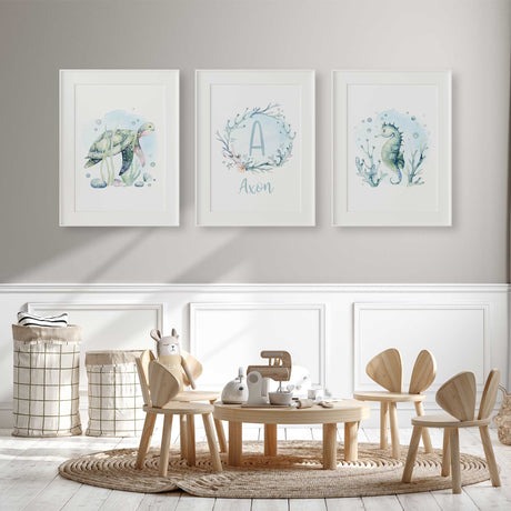Ocean-Themed Nursery Prints – Beautiful printable wall art with soft pastel tones of the sea, perfect for a child's bedroom