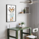 Bubblegum giraffe nursery wall art with playful safari animal illustration for boys girls and gender neutral baby rooms