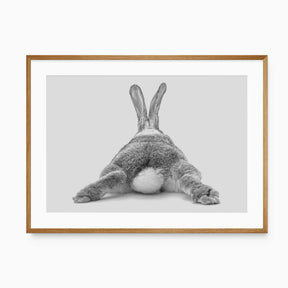 Bunny from behind kids wall art print in grey tones