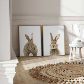Set of two bunny prints showing front and back view for nursery decor