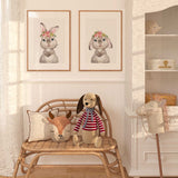 bunny wall art set of two floral rabbit watercolour prints