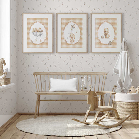 Bunny wall art set in neutral tones for baby nursery decor
