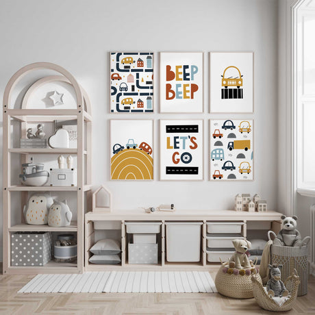 Fun Beep Beep car themed nursery print set