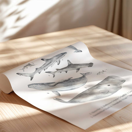 Children's educational ocean animals wall art print