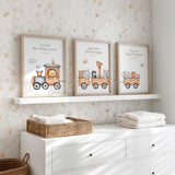 Christian nursery wall art set featuring safari animals with Bible verses in soft neutral tones for baby room decor