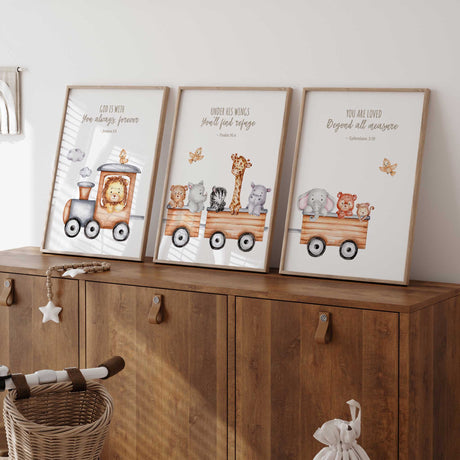 Neutral nursery Christian wall art with scripture for baby room