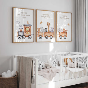 Christian safari animal nursery print set of 3 with Bible verses