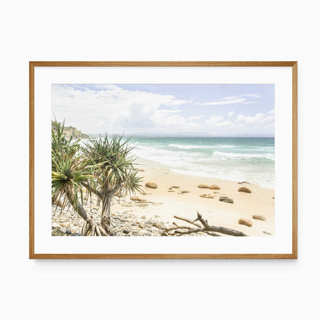 Coastal beach wall art print featuring ocean waves and sandy shoreline
