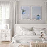 Coastal Mediterranean print set featuring blue plant pots and a calming palette of pale blue, white and grey