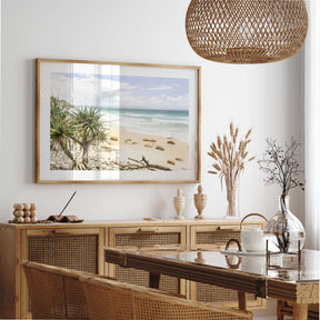 Coastal home decor beach print with natural seaside scenery
