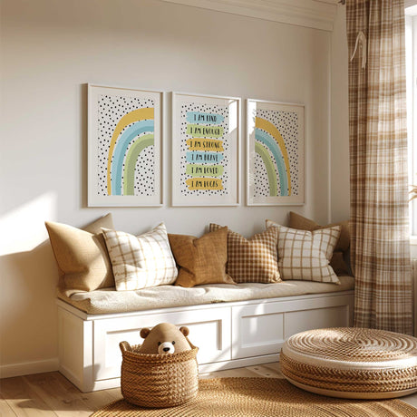 Colourful rainbow and dot wall art for kids bedrooms