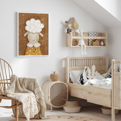 Warm neutral sheep wall art for nursery and playroom