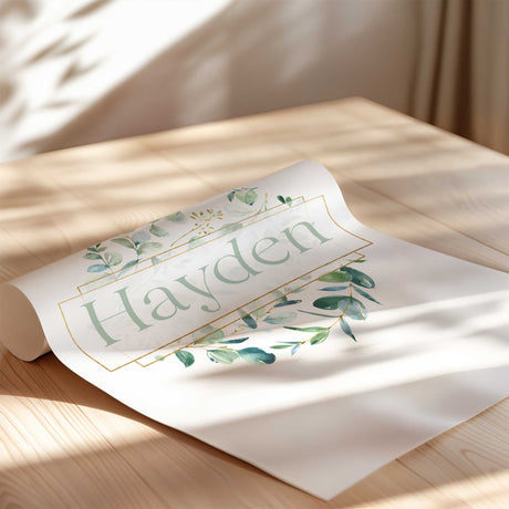 Botanical eucalyptus wreath personalised print for baby nursery