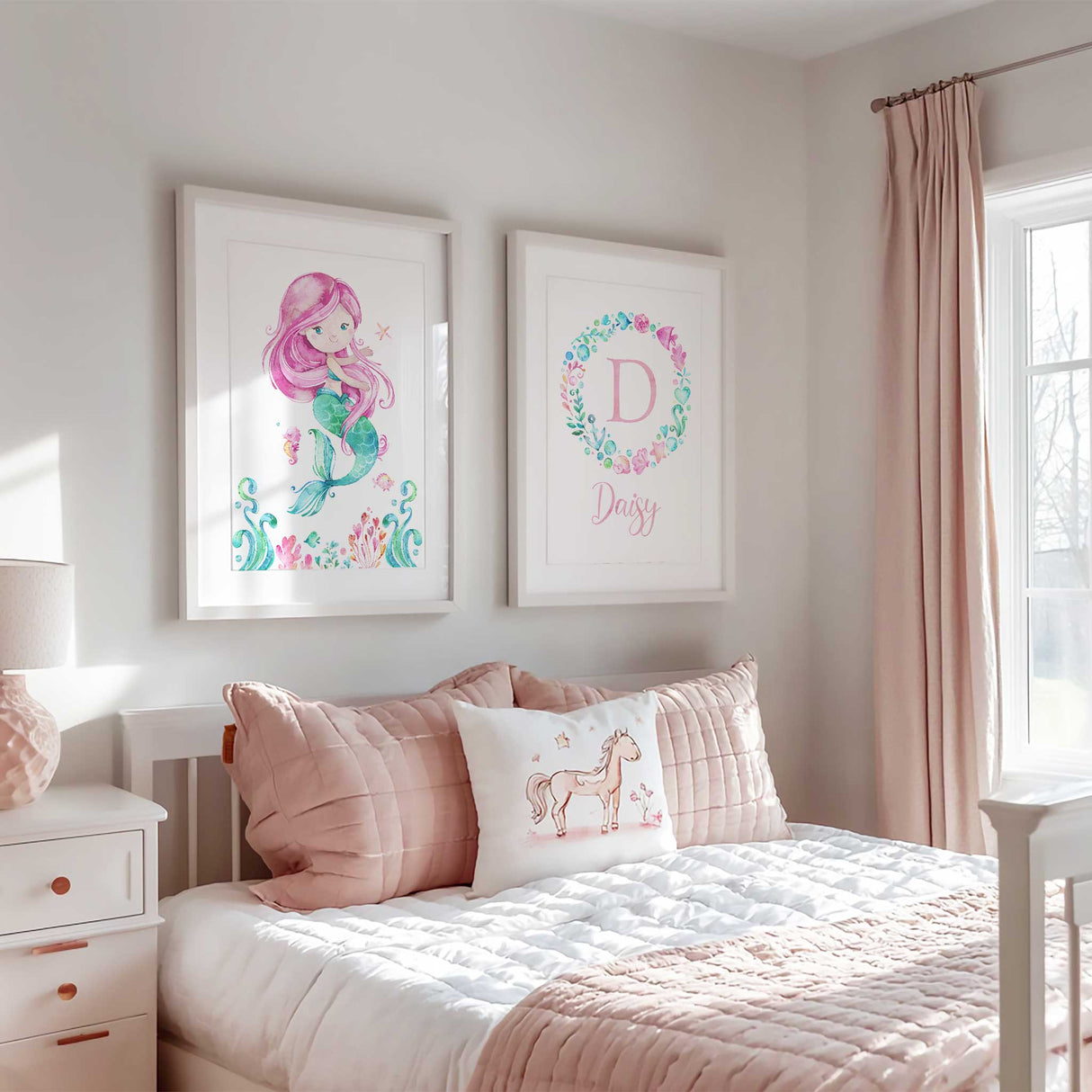 Custom name mermaid print for girls bedroom décor