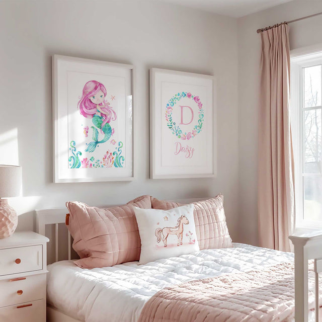 Custom name mermaid print for girls bedroom décor