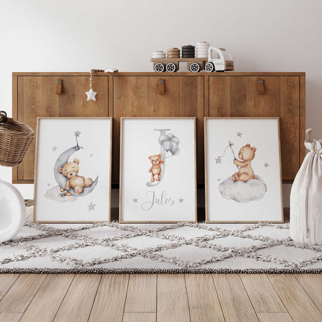 Personalised Neutral Teddy Bear Prints