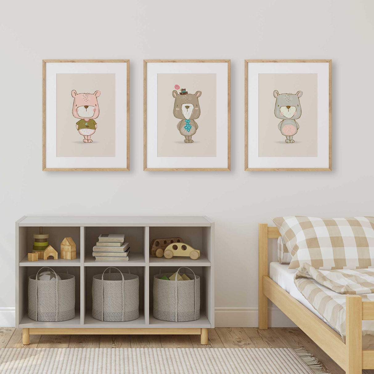 set of three bear wall art prints for boys room