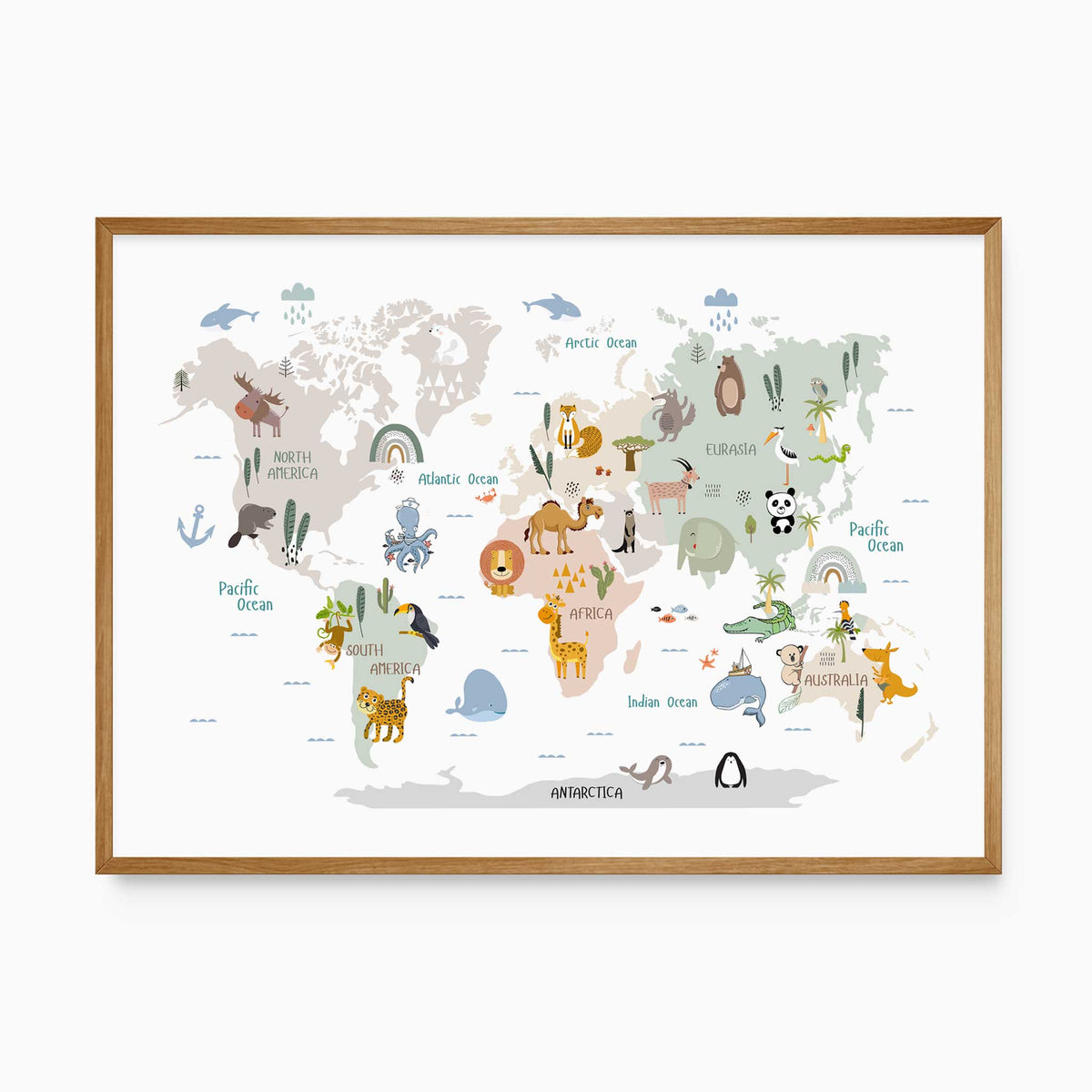 Kids Maps Of The World | Animal World Map Prints – My Tommy Prints