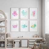 Ocean themed wall art set in soft pastel tones