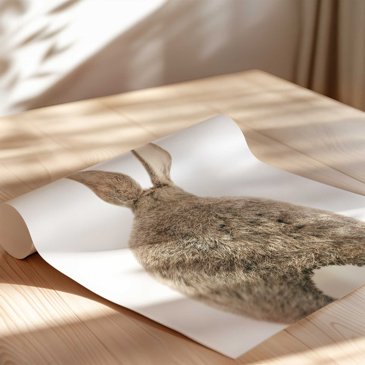 Back view of a charming rabbit nursery print, ideal for cozy spaces.