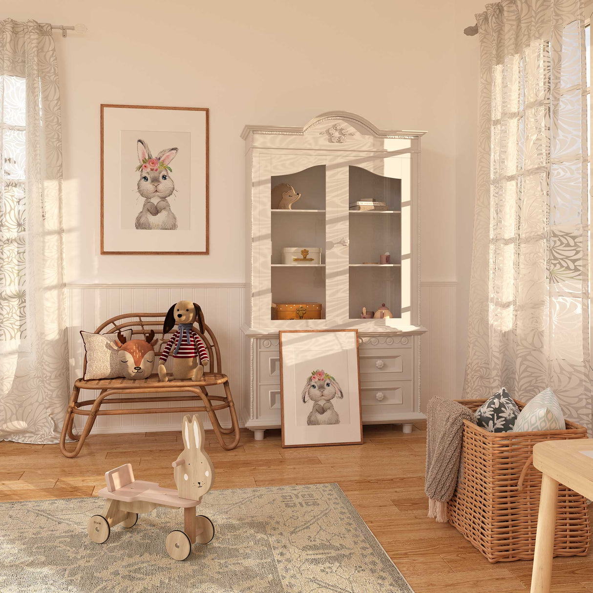 cute rabbit nursery prints designed as a matching pair for girls room