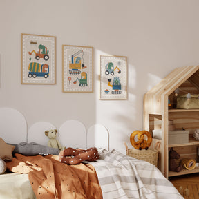 dinosaur construction vehicles wall art for boys nursery or toddler bedroom