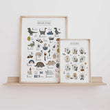 Set of two dinosaur learning prints featuring the alphabet A–Z and numbers 1–12