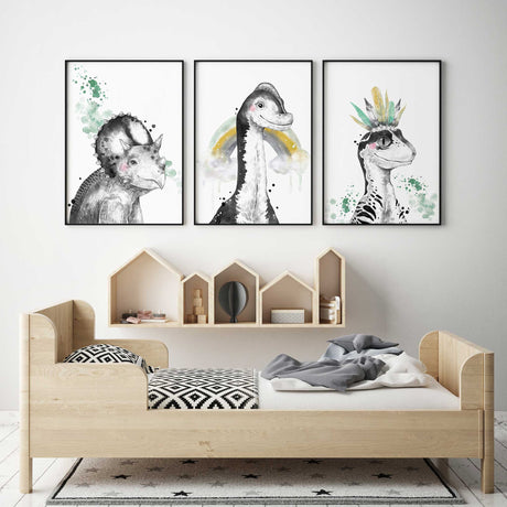 dinosaur playroom wall decor set of three prints
