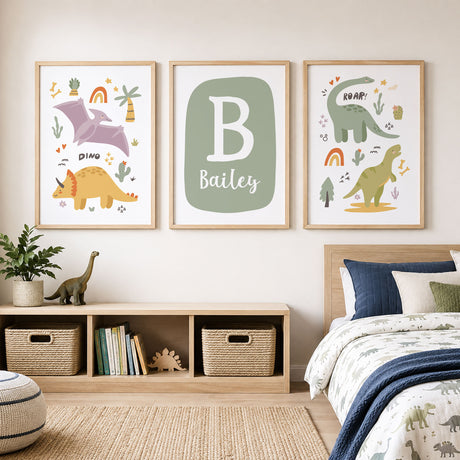 Colourful dinosaur prints for a boys bedroom, toddler room or nursery