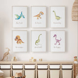 Dinosaur quote prints with Fly high, Be brave and Dream big above Be unique, Stand tall and Be happy designs.