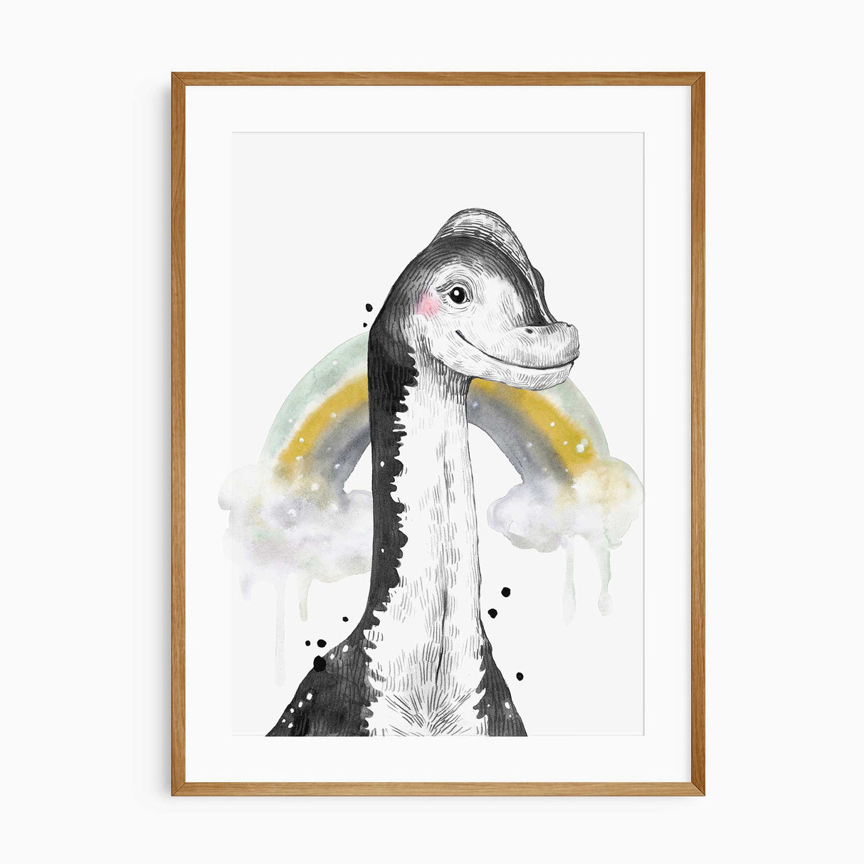 cute dinosaur rainbow wall art print for kids bedroom or playroom