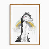 cute dinosaur rainbow wall art print for kids bedroom or playroom