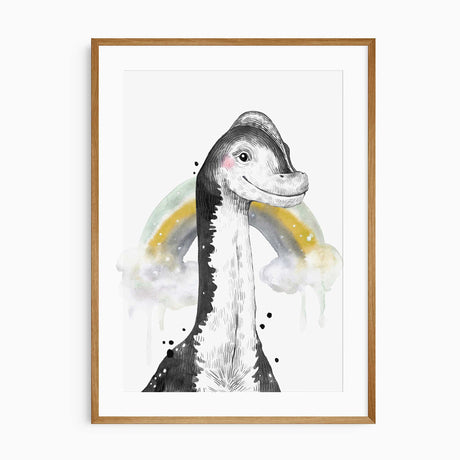 cute dinosaur rainbow wall art print for kids bedroom or playroom