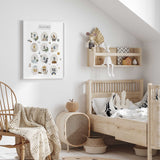 Dinosaur themed wall art for kids’ bedroom or playroom with numbers and eggs.