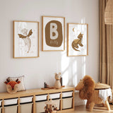 Dragon wall art set featuring two watercolour baby dragons with gold wings and a coordinating personalised name and initial print.