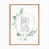 Dream Big Little One nursery wall art with eucalyptus leaves