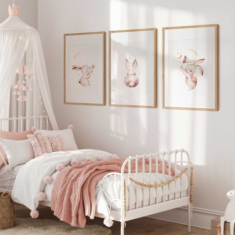 Dreamy bunny nursery decor set with star and moon theme