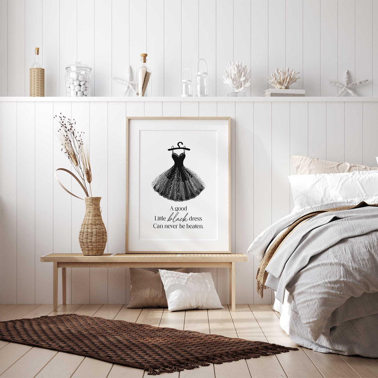 Dressing room wall art print featuring a stylish little black dress for wardrobes beauty rooms and bedrooms