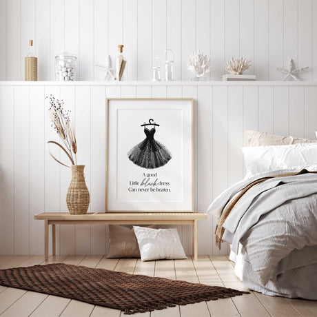 Dressing room wall art print featuring a stylish little black dress for wardrobes beauty rooms and bedrooms