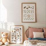 Educational woodland wall art set with alphabet and counting prints for kids bedrooms, nurseries and playrooms