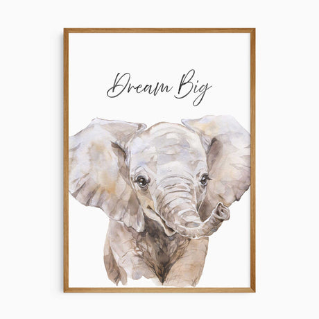 elephant wall art print with dream big quote
