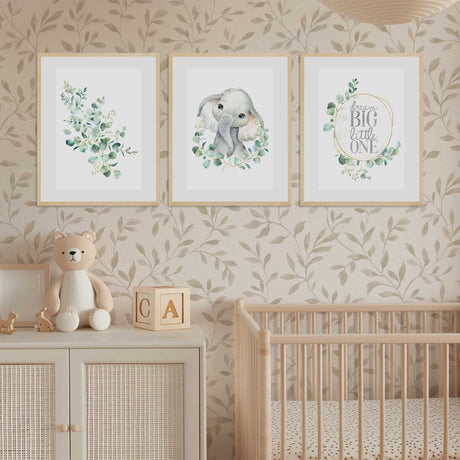 Eucalyptus Elephant Nursery Wall Art Set of 3