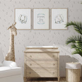 Watercolour elephant nursery illustration with light blue background for boys bedroom décor.
