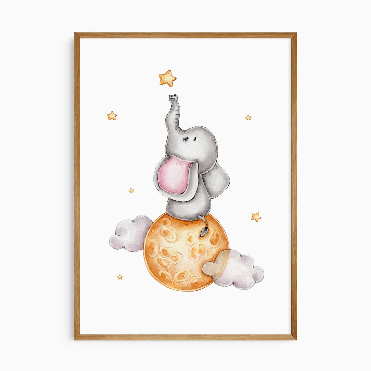 baby elephant on glowing planet nursery art