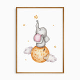 baby elephant on glowing planet nursery art