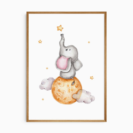 baby elephant on glowing planet nursery art