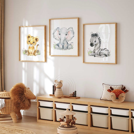 Elephant nursery wall art print with floral accents for baby room