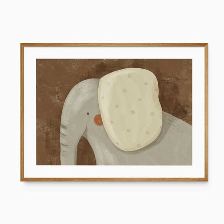Elephant nursery wall art print in soft neutral earthy tones