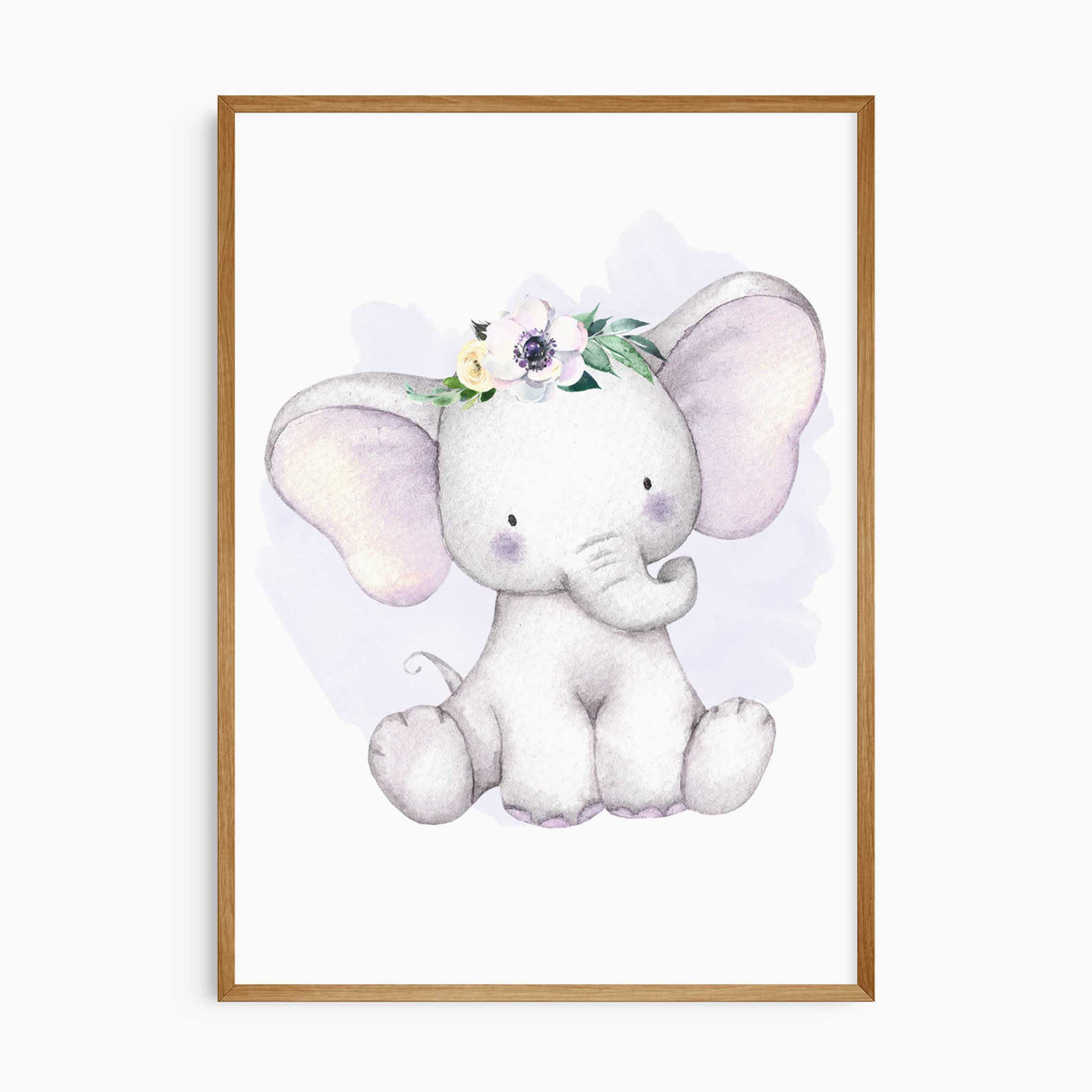Elephant nursery wall art set for girls with personalised name print